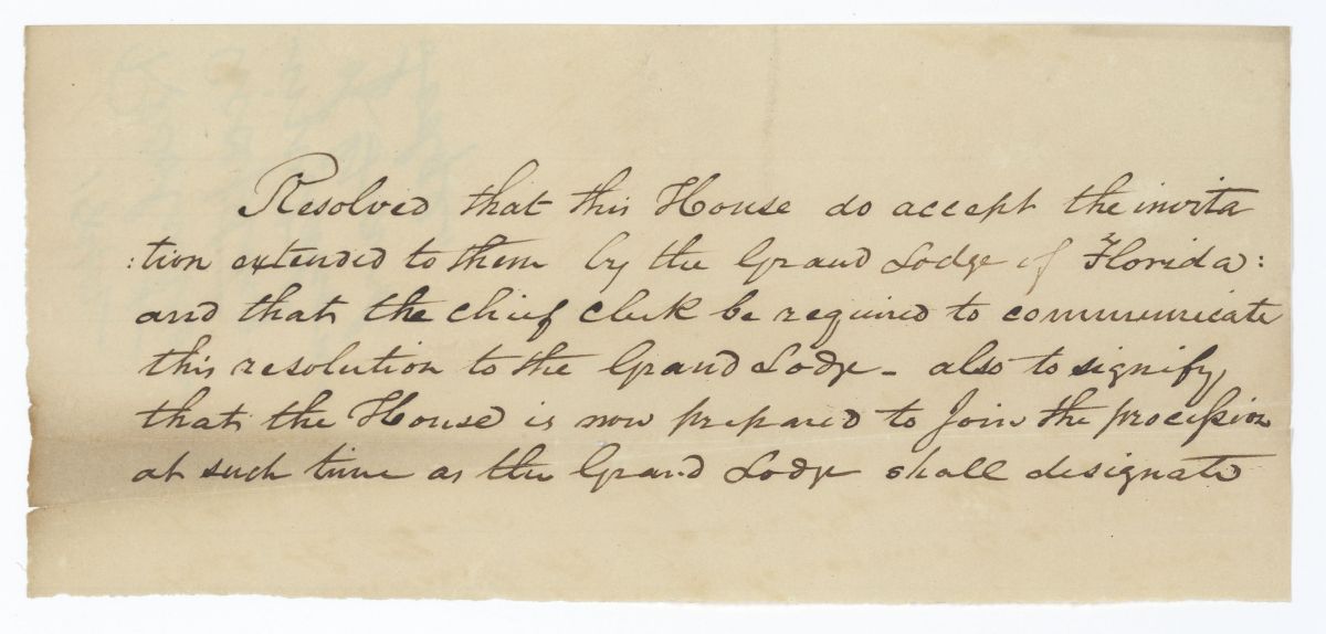 Resolution of the House of Representatives Accepting the Invitation of the Grand Lodge of Florida, circa 1842