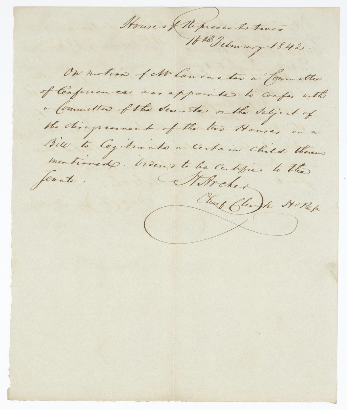 Letter Informing the Senate that the House Appointed a Conference Committee, 1842