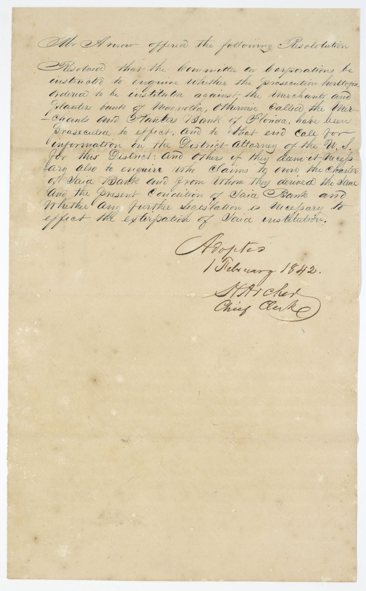 Resolution Calling for the Committee on Corporations to Inquire into a Prosecution, 1842