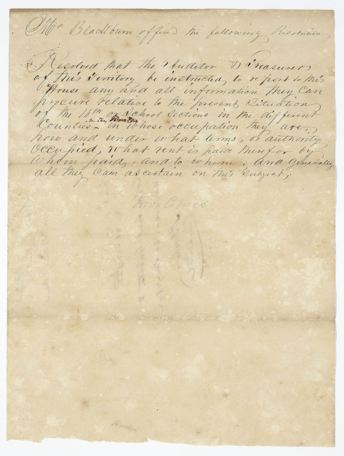 Resolution Instructing the Auditor and Treasurer to Report on the Status of the School Sections, 1842