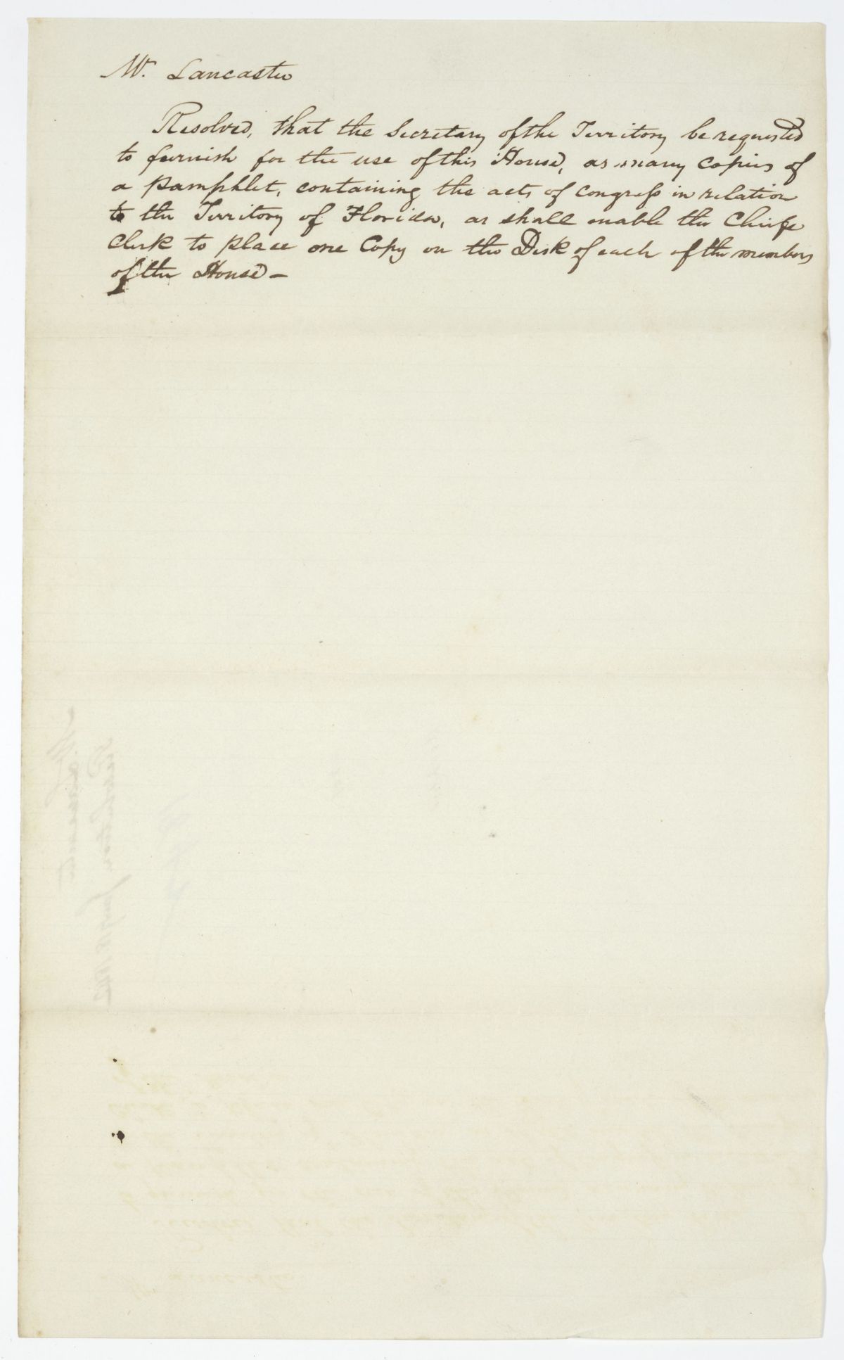 Resolution Calling on the Secretary of the Territory to Provide Copies of Laws of Congress to the Territorial Legislative Council, 1842