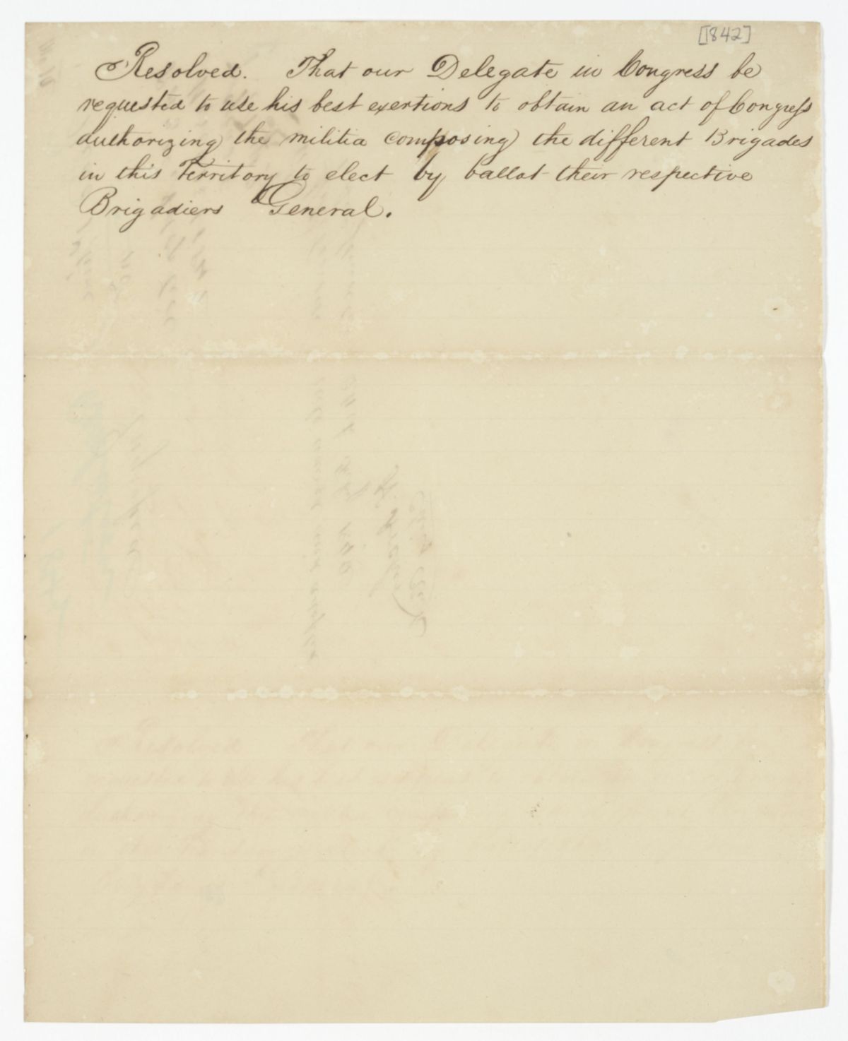 Resolution Directing the Florida Delegate in Congress to Procure a Law Allowing the Militia to Elect Their Own Brigadier Generals, 1842