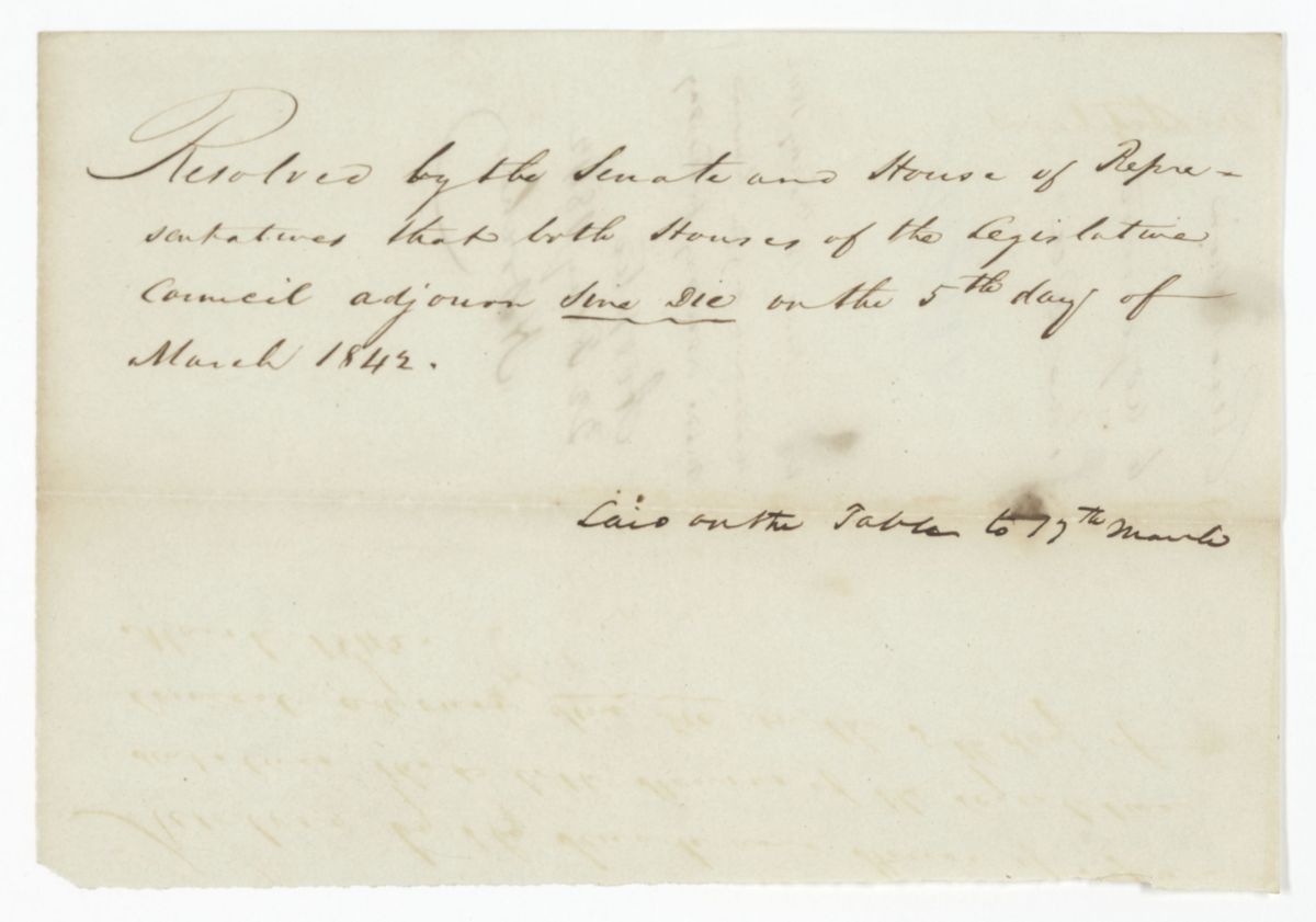 Resolution Setting the Date of Adjournment for the Territorial Legislative Council, 1842