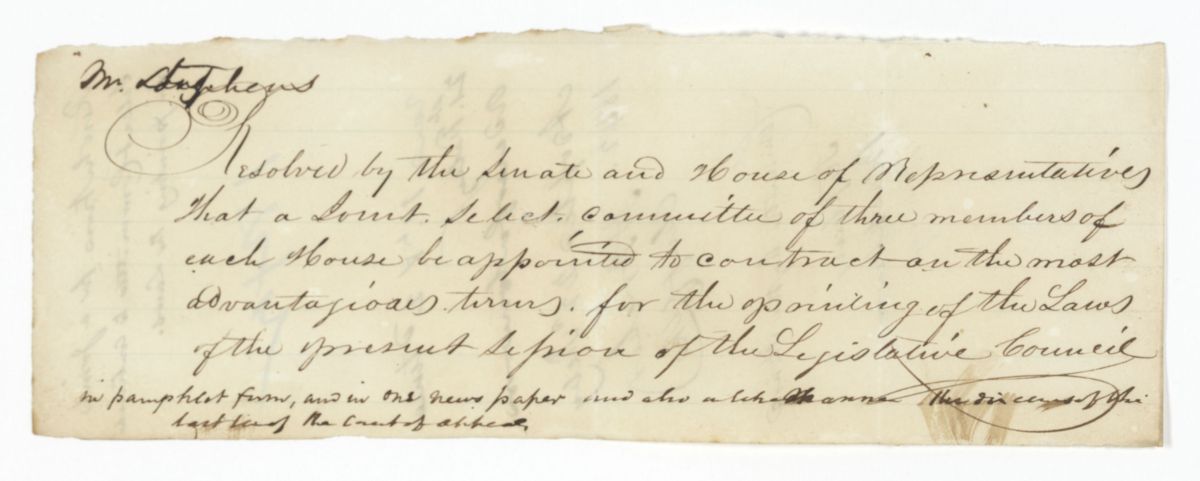 Resolution Calling for a Joint Select Committee to Contract for the Printing of the Laws of the Present Session, 1842