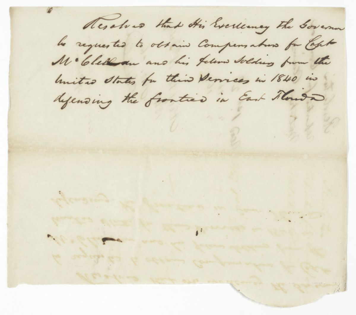 Resolution Requesting that the Governor Obtain Compensation for Captain McClellan and His Soldiers, 1842