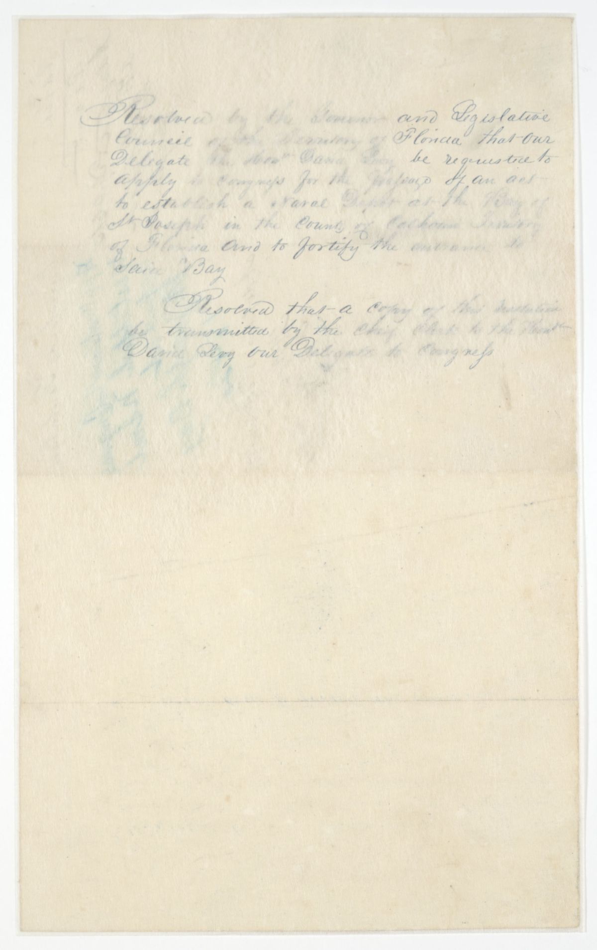 Resolution Instructing the Florida Delegate in Congress to Procure the Passage of an Act Establishing a Naval Depot at Saint Joseph Bay, 1842