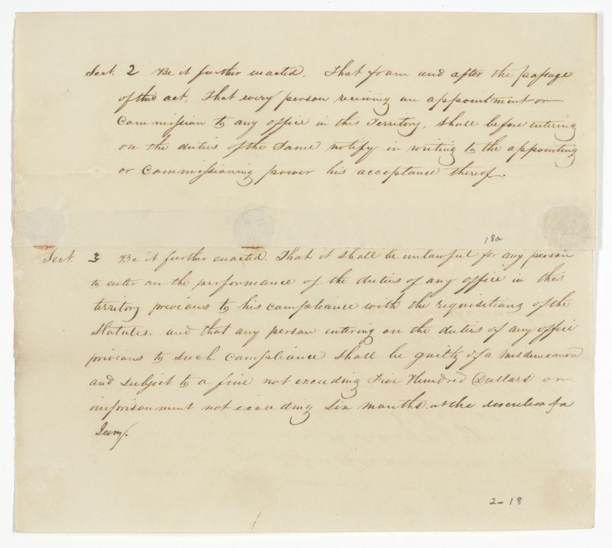 Fragment of an Act Regarding Requirements for Entering Public Office, circa 1842