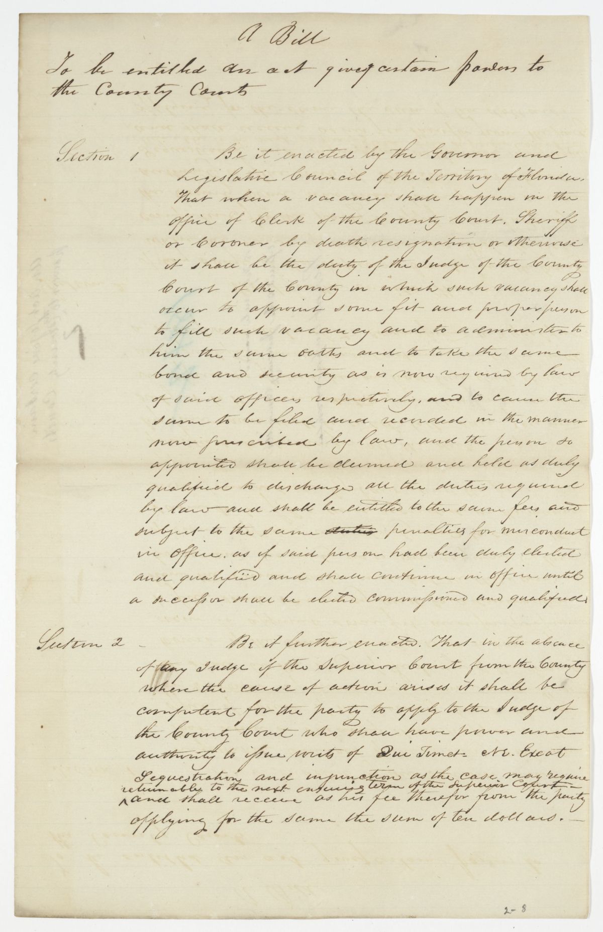 Draft of an Act Giving Certain Powers to County Courts, circa 1842