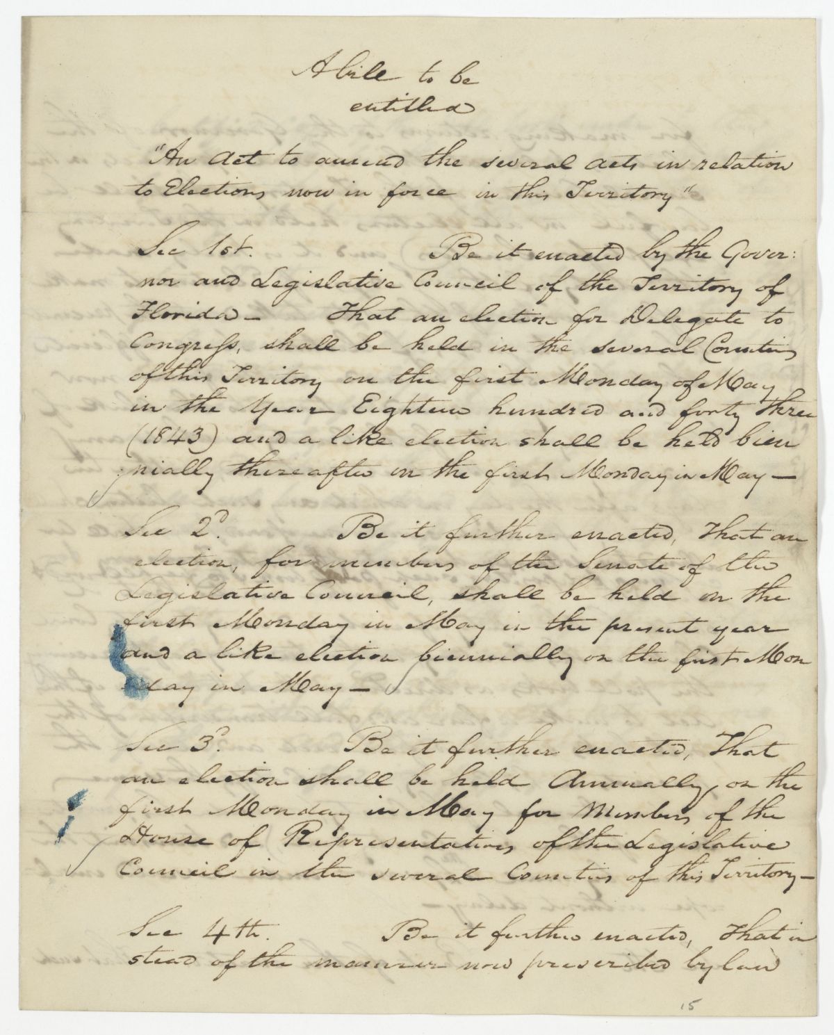 Draft of an Act to Amend the Several Acts in Relation to Elections Now in Force in this Territory, 1842