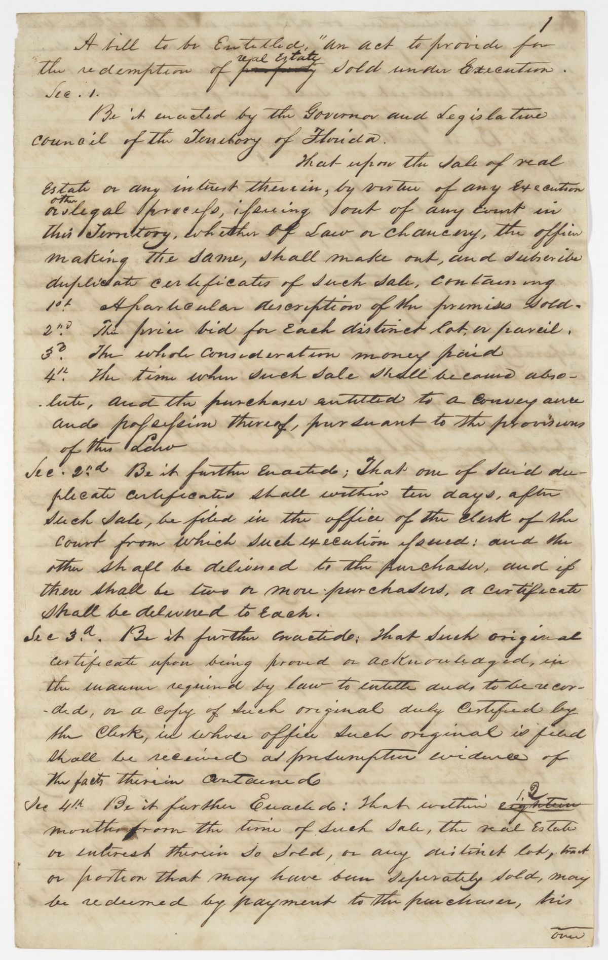 Draft of an Act for the Redemption of Real Estate Sold Under Execution, 1843