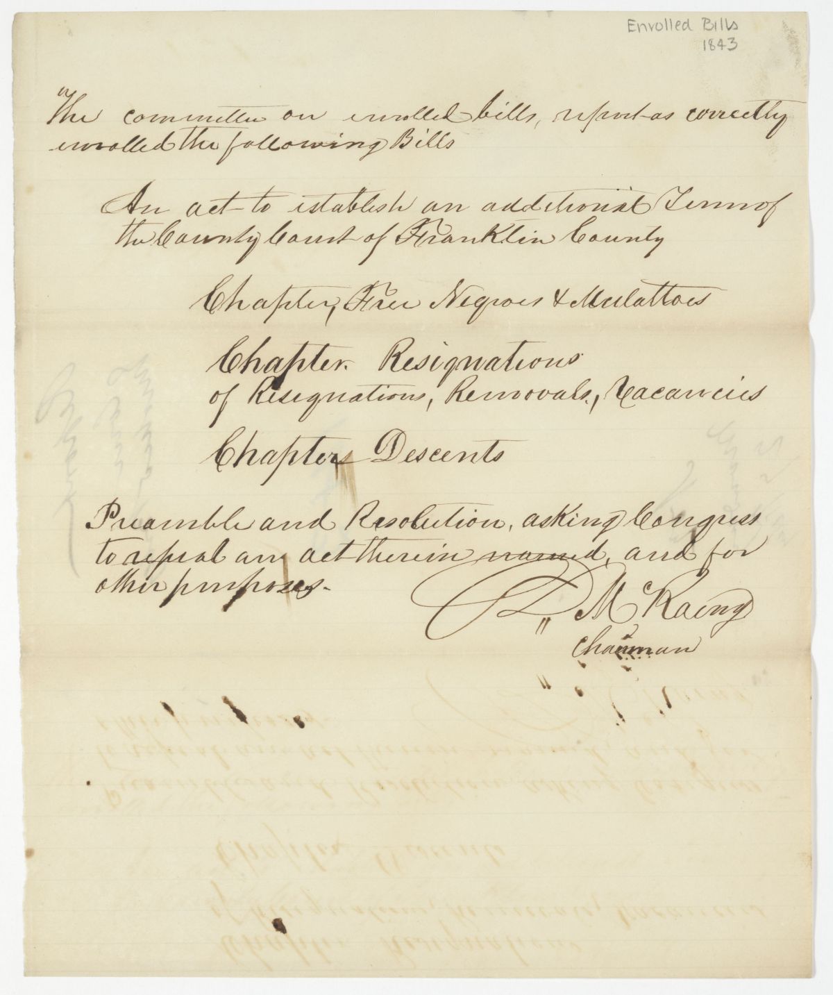 Report of the Committee on Enrolled Bills, circa 1843