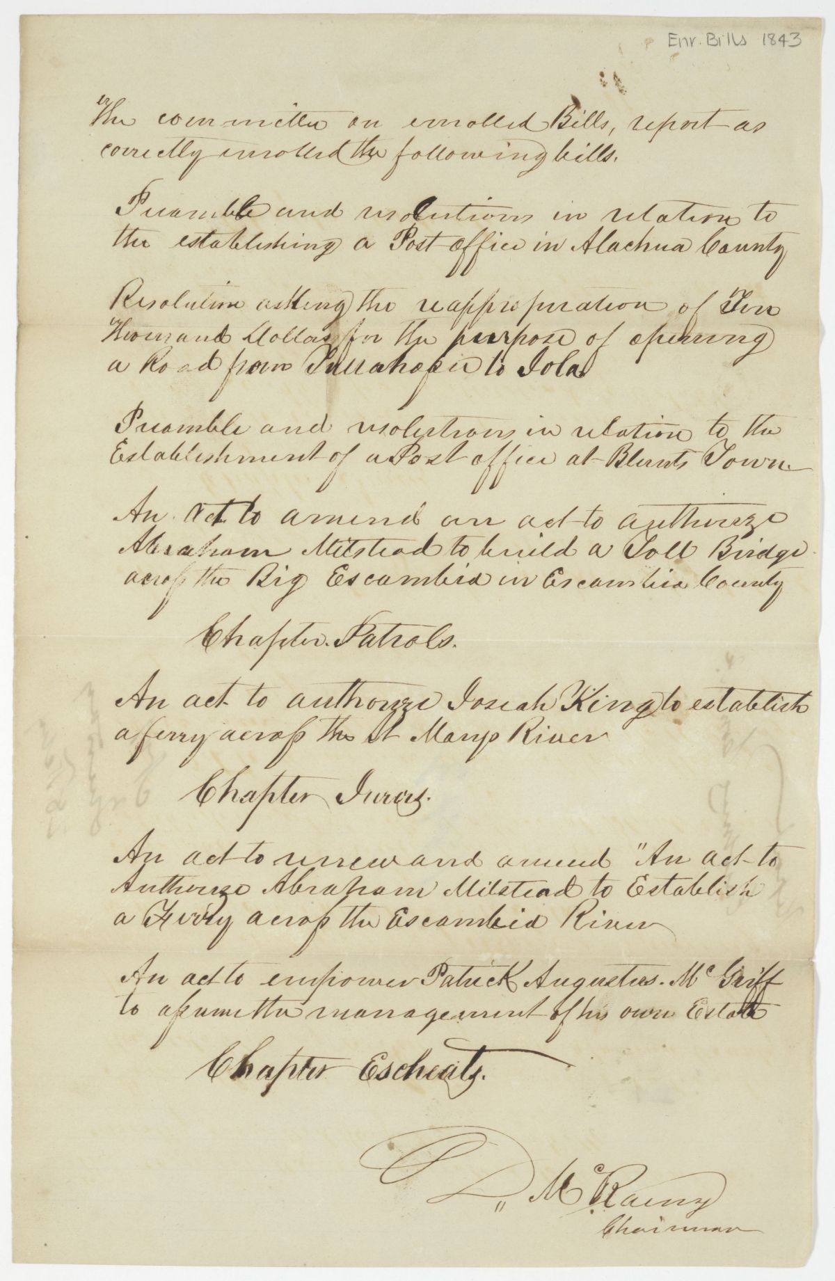 Report of the Committee on Enrolled Bills, circa 1843