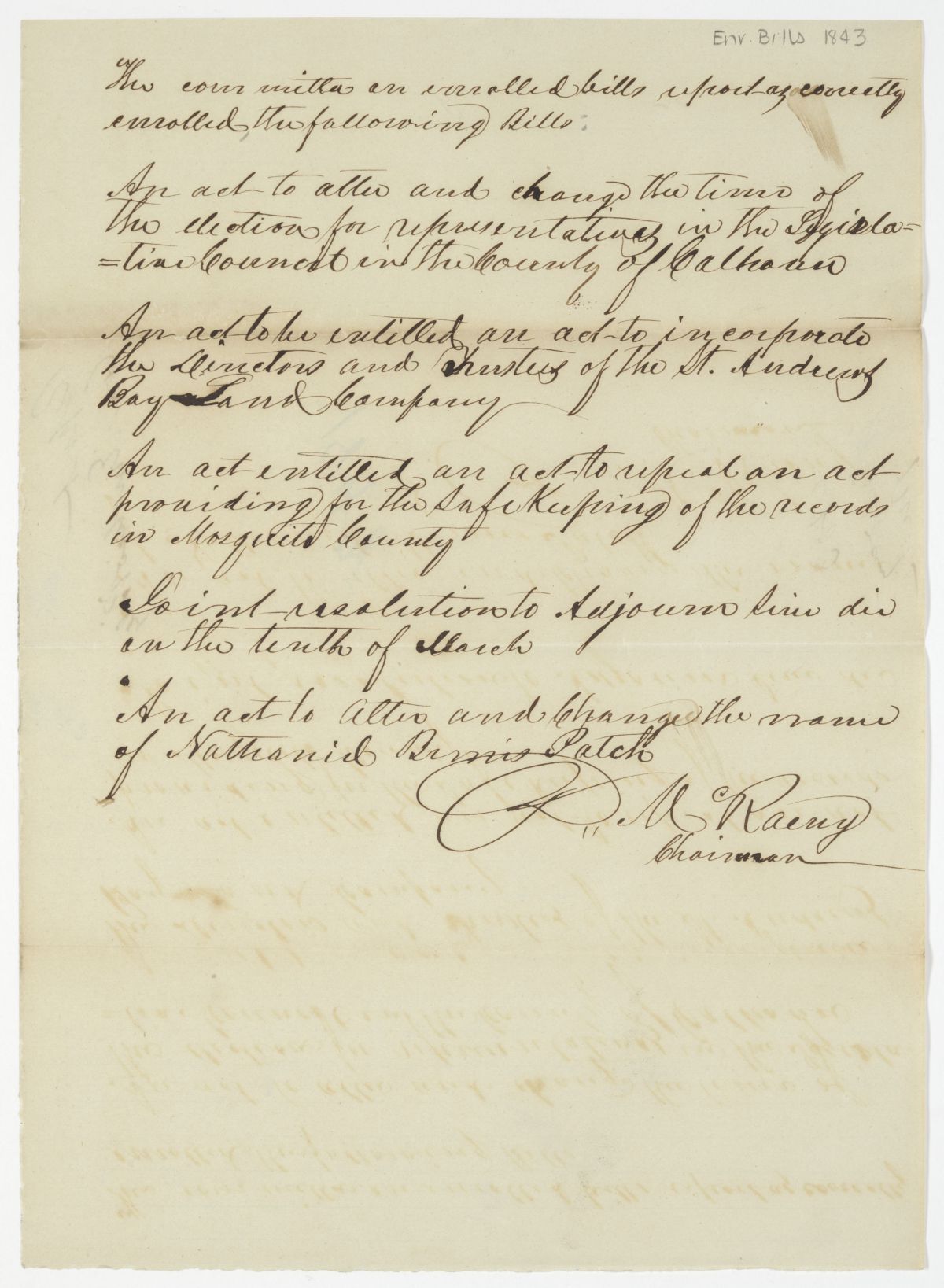 Report of the Committee on Enrolled Bills, circa 1843