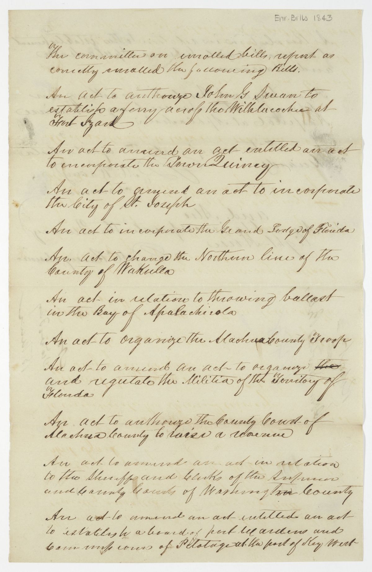 Report of the Committee on Enrolled Bills, circa 1843