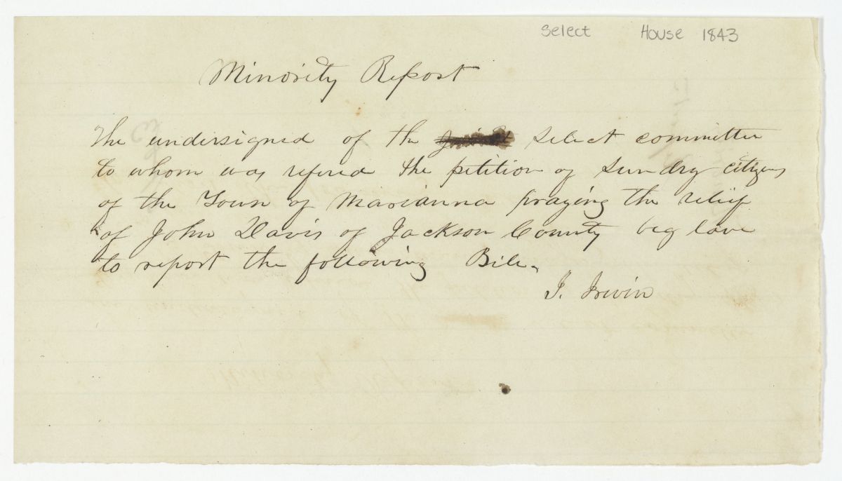 Minority Report of the Committee to Whom Was Referred a Petition of Citizens of Marianna, circa 1843