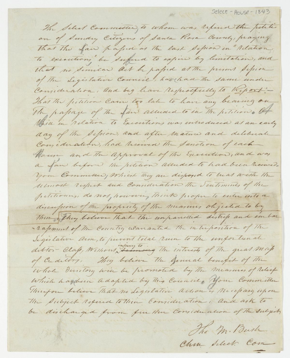 Report of the Select Committee to Whom Was Referred the Petition of Citizens of Santa Rosa County, circa 1843