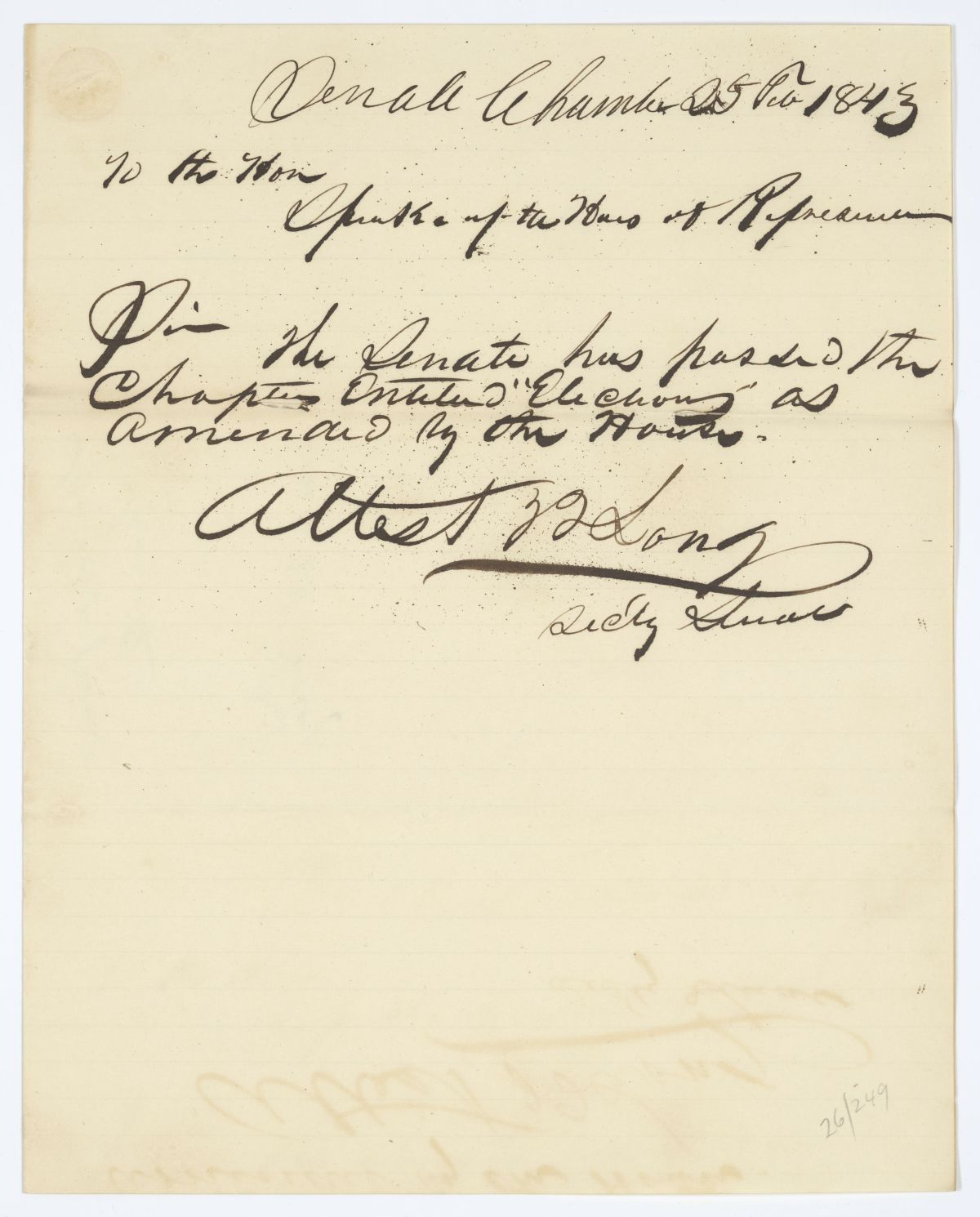 Message from the Senate to the House of Representatives Concerning a Chapter on Elections, 1843