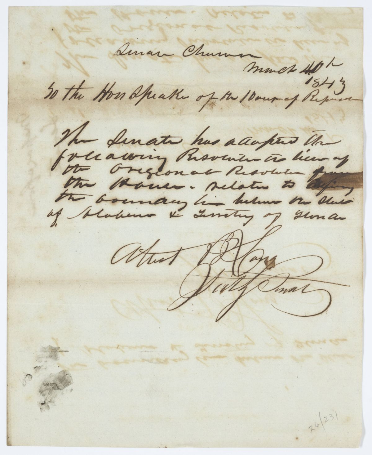 Message from the Senate to the House of Representatives Concerning a Resolution, 1843