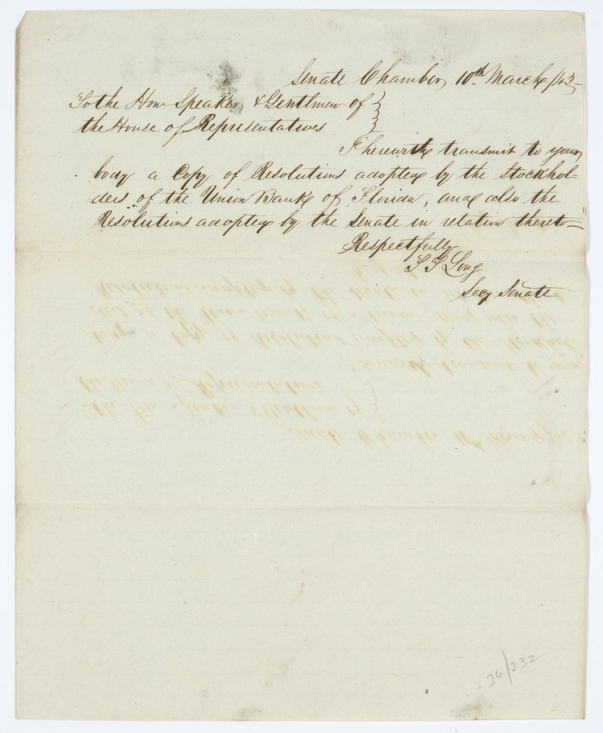 Message from the Senate to the House of Representatives Concerning Resolutions, 1843