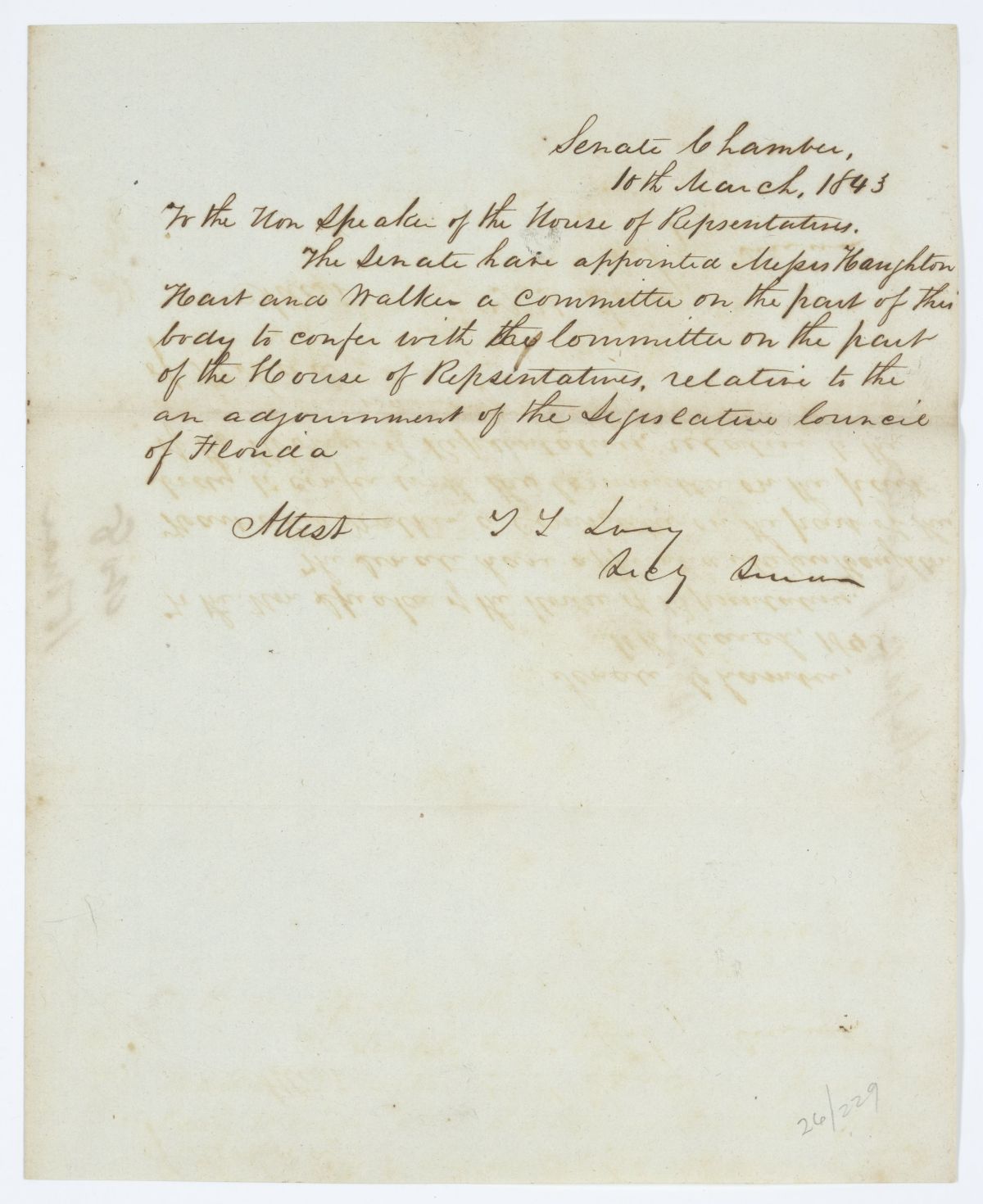 Message from the Senate to the House of Representatives Concerning a Joint Committee on Adjournment, 1843