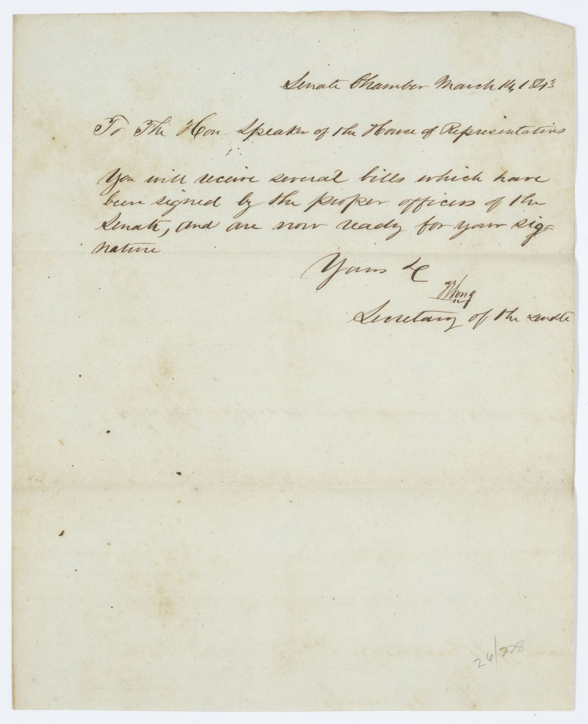 Message from the Senate to the House of Representatives Concerning Legislation, 1843