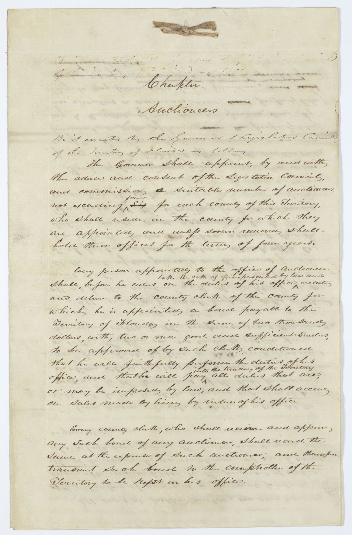 Draft of an Act Concerning Auctioneers, 1843