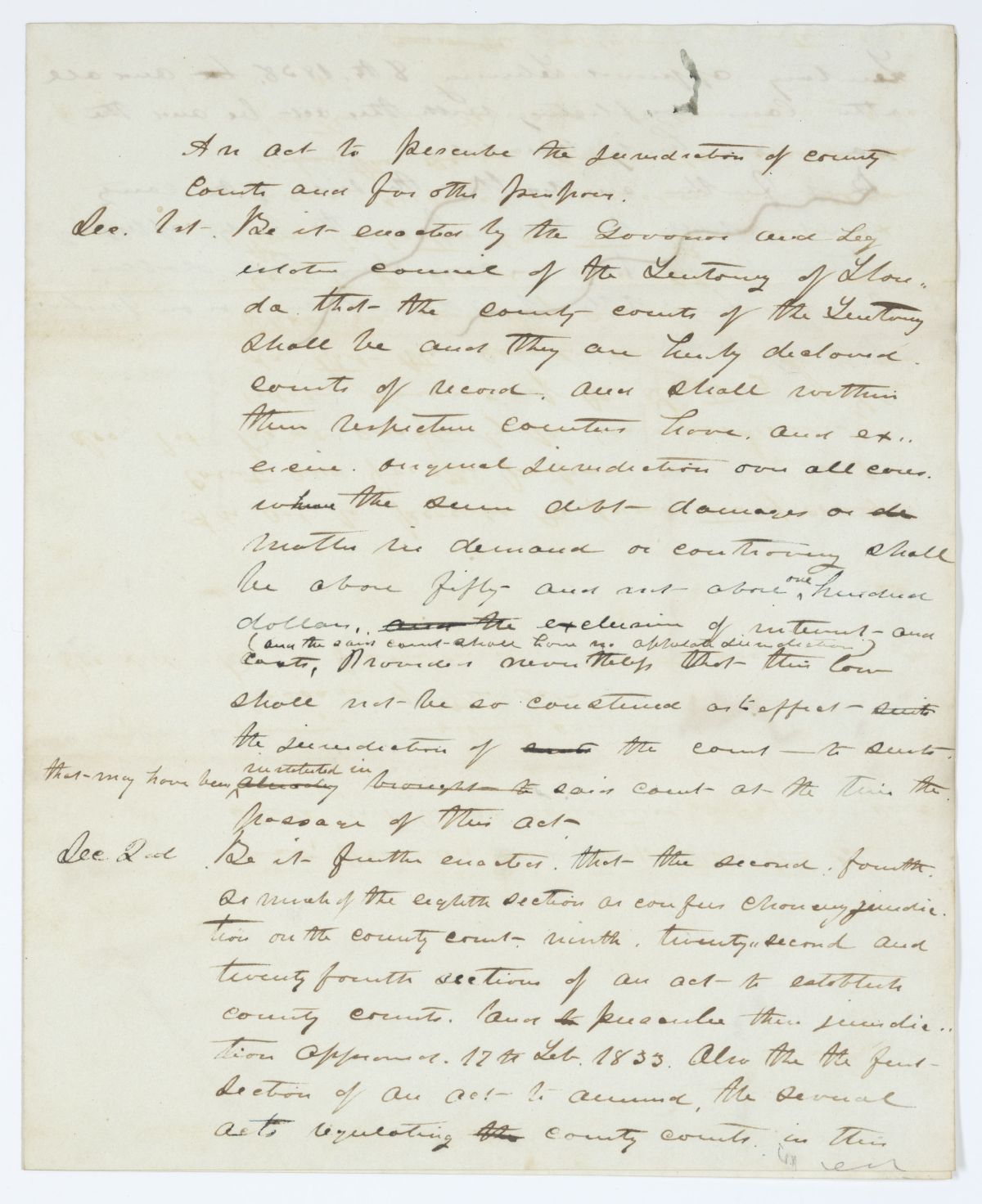 Draft of an Act to Prescribe the Jurisdiction of County Courts and for Other Purposes, 1843