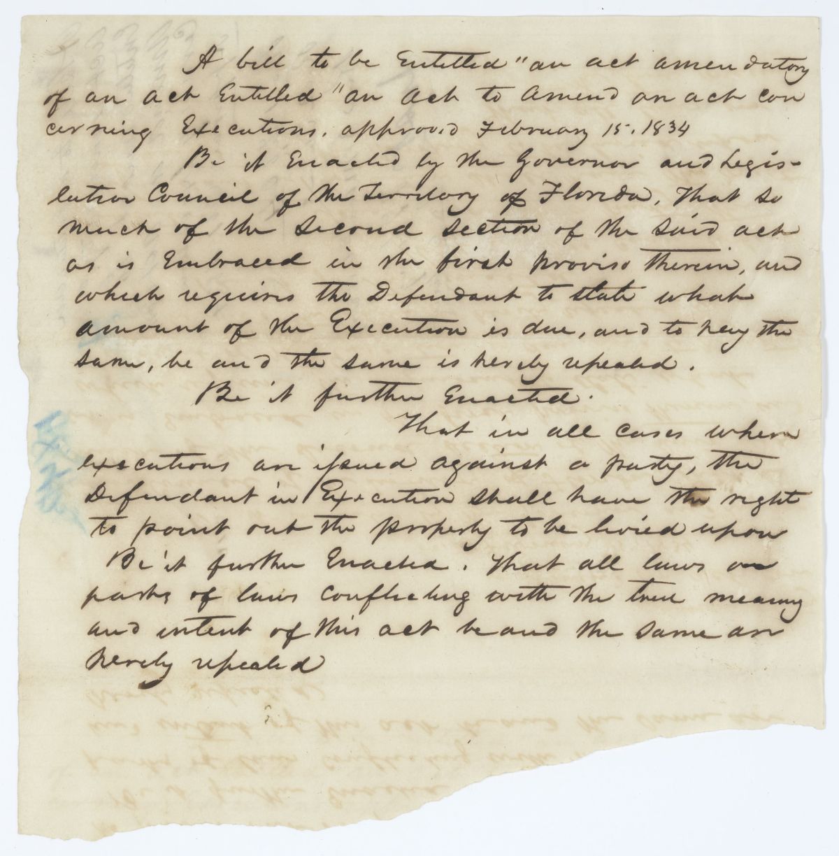 Draft of an Act Amendatory of an Act to Amend an Act Concerning Executions, 1843