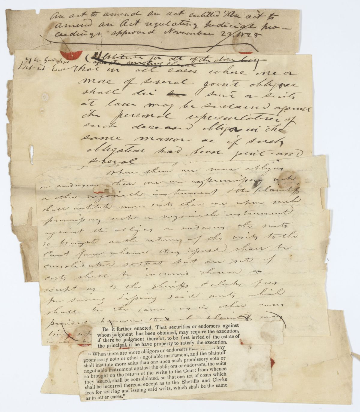 Draft of an Act to Amend an Act Regulating Judicial Proceedings, circa 1843