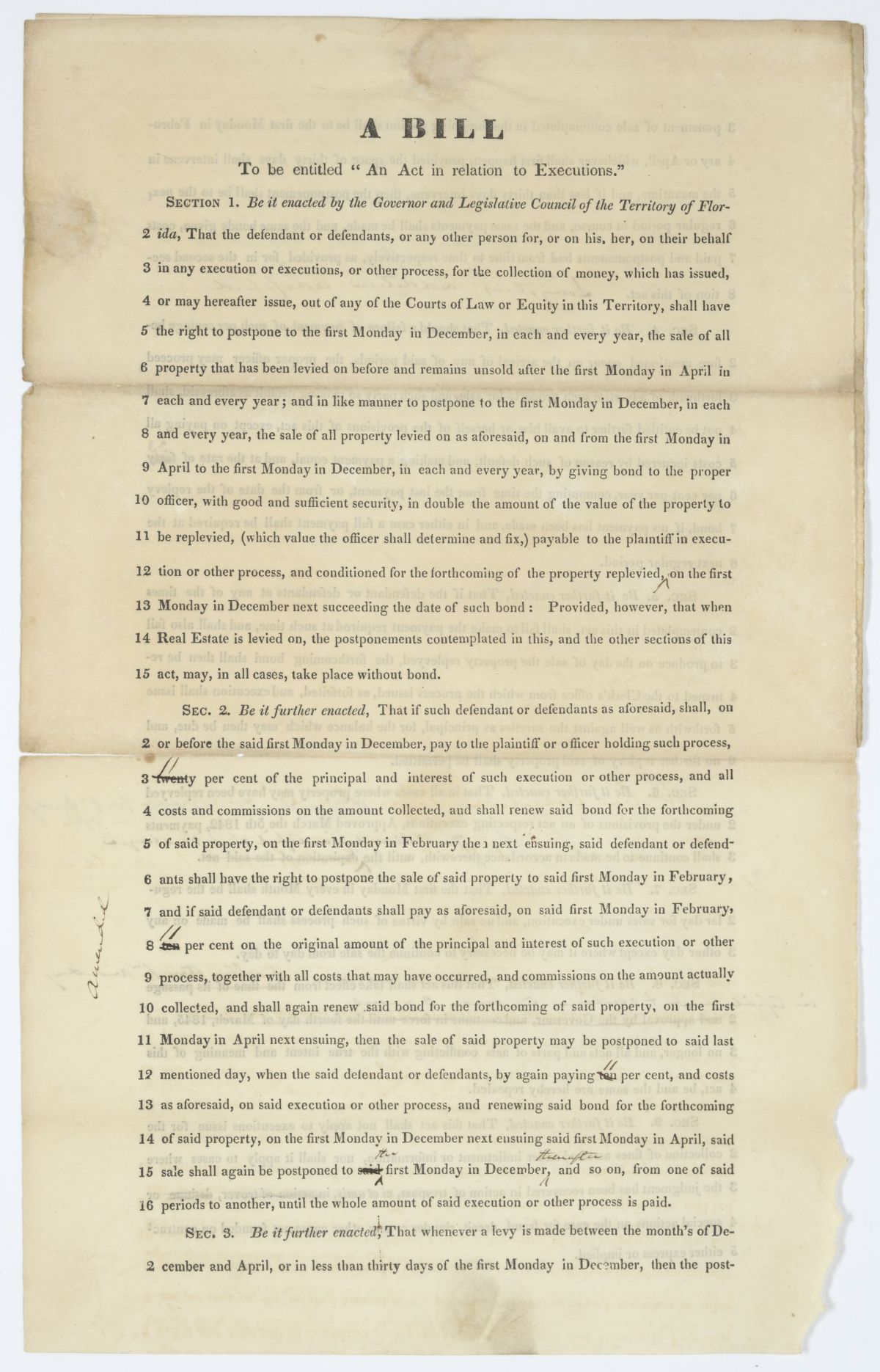 Draft of an Act in Relation to Executions, 1843