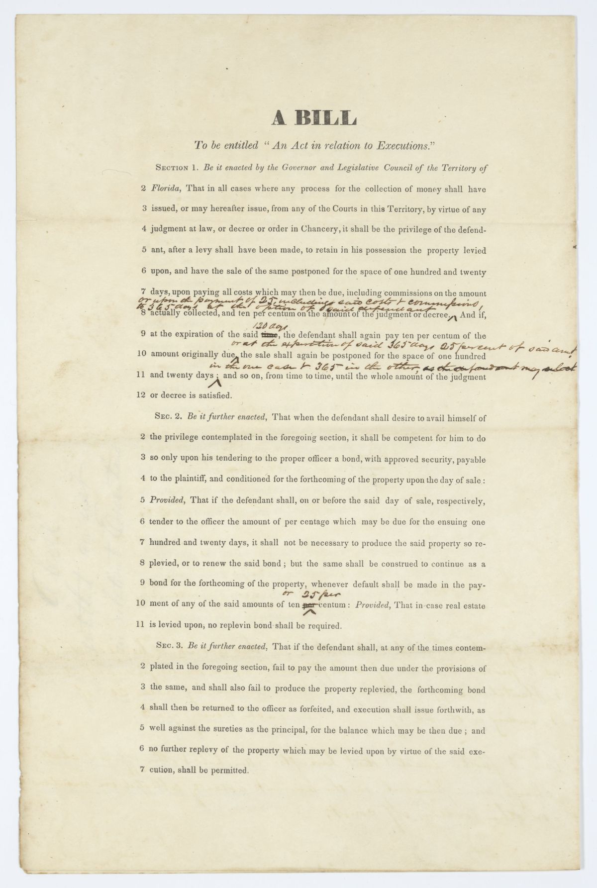 Draft of an Act in Relation to Executions, circa 1843