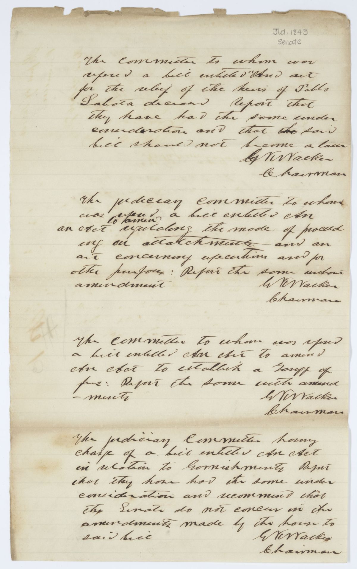 Report of a Committee Concerning Several Bills, circa 1843