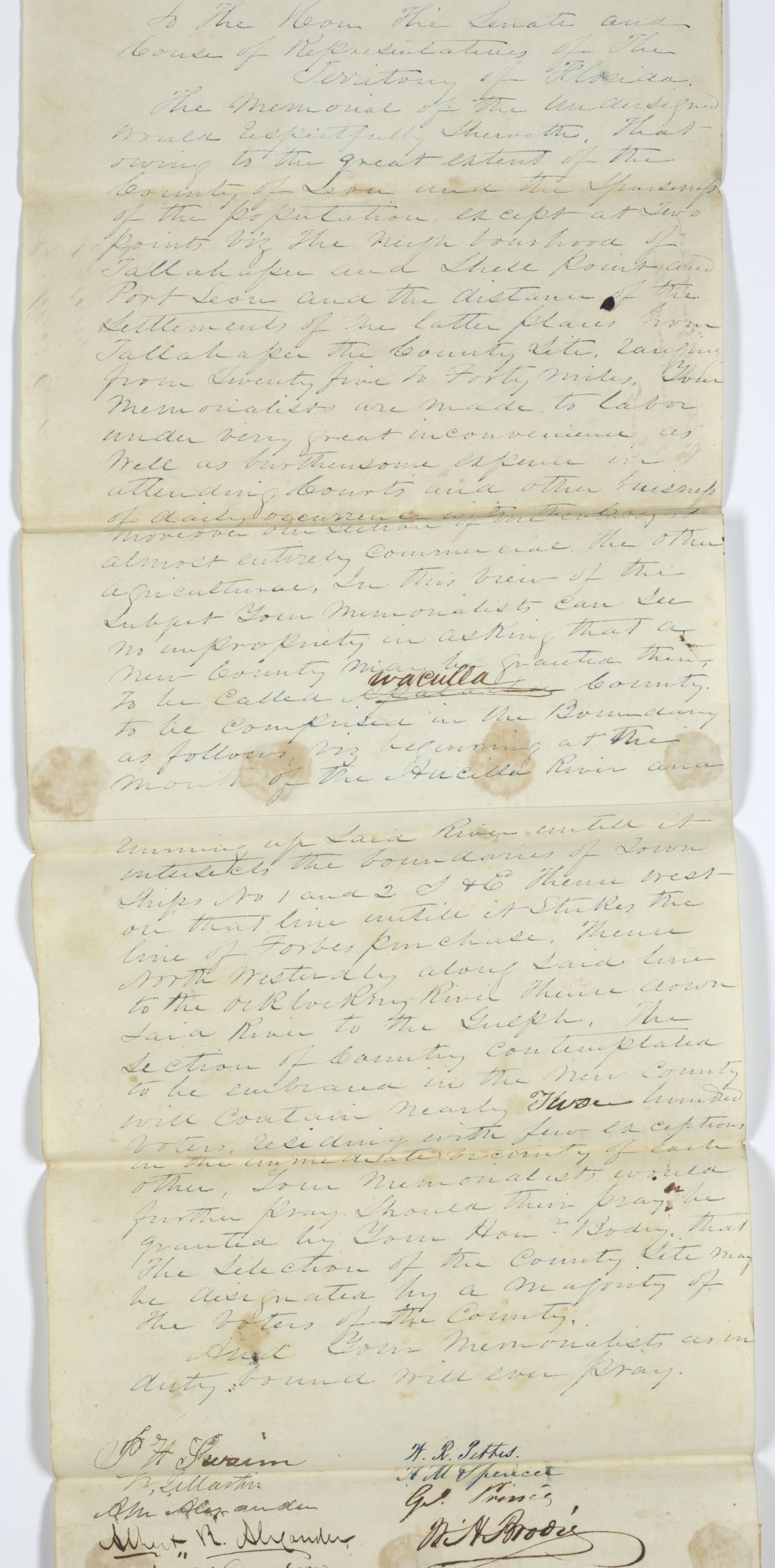 Petition of Citizens Requesting the Creation of a County Called Wakulla, circa 1843