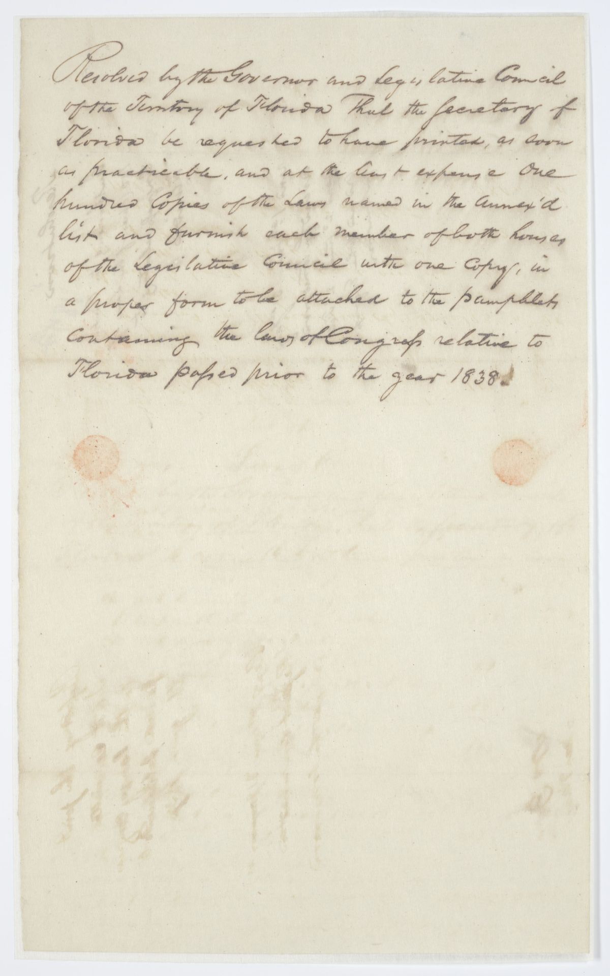 Resolution Directing the Secretary of Florida to Print Certain Laws, 1843