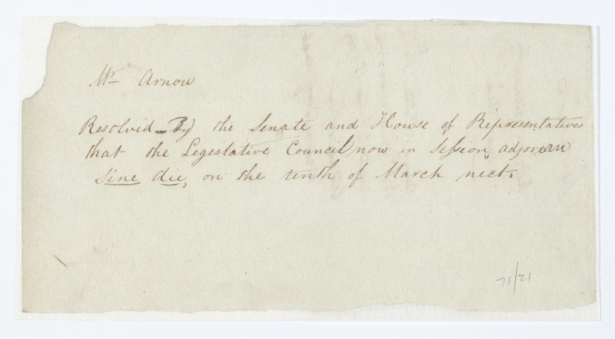 Resolution Setting the Date of Adjournment of the Territorial Legislative Council, circa 1843