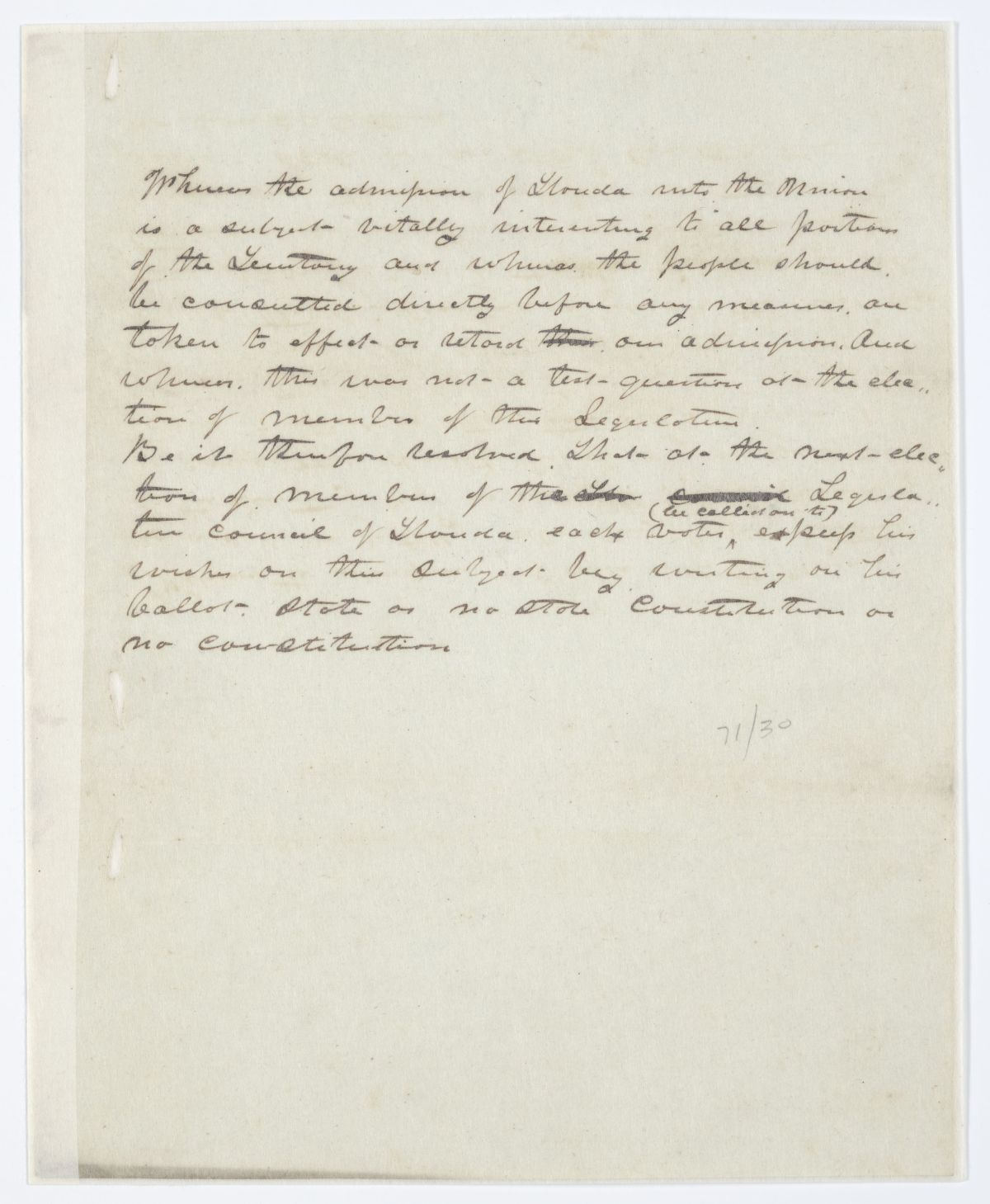 Resolution Calling for a Referendum on Statehood, circa 1843