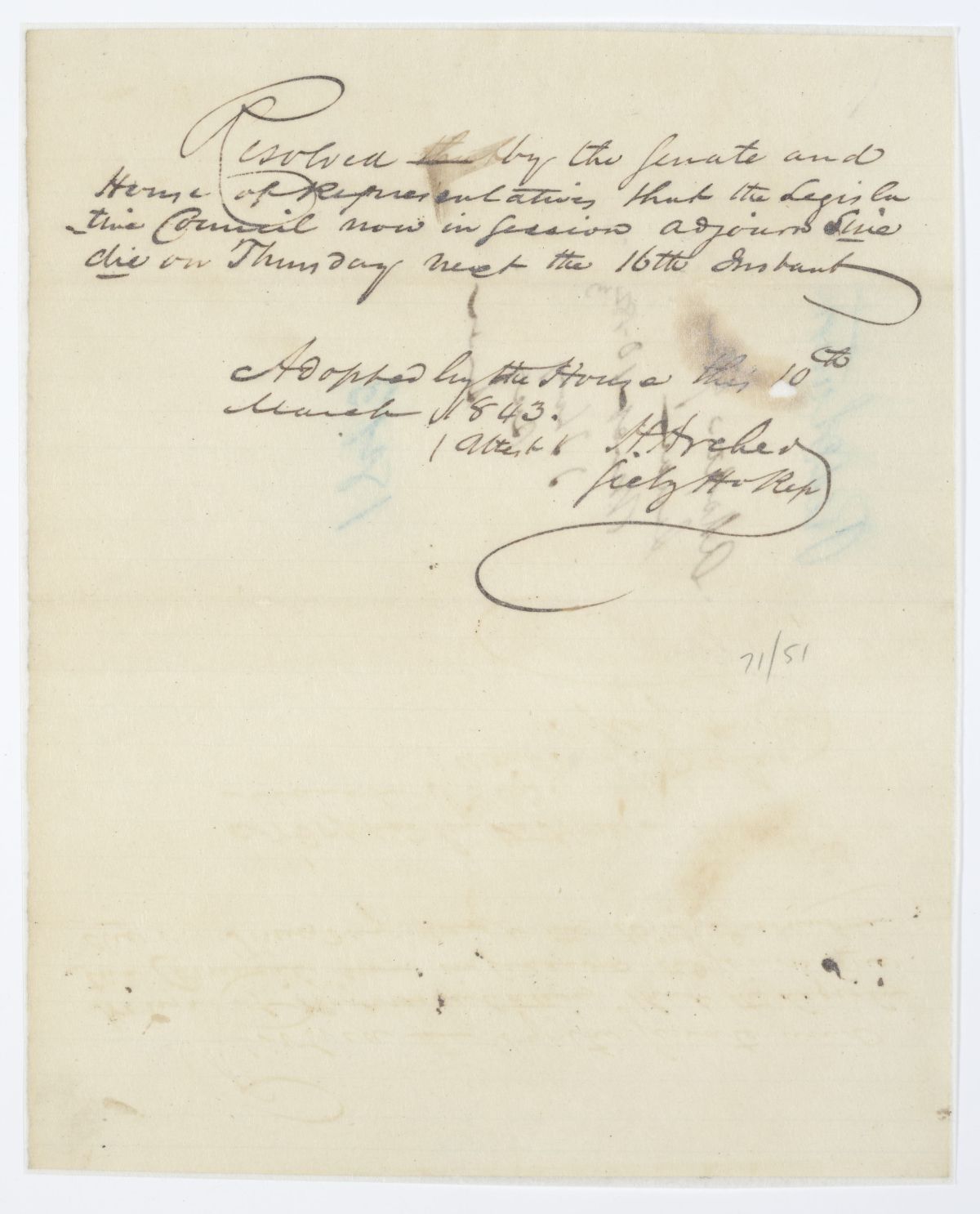 Resolution Setting the Date of Adjournment of the Territorial Legislative Council, 1843