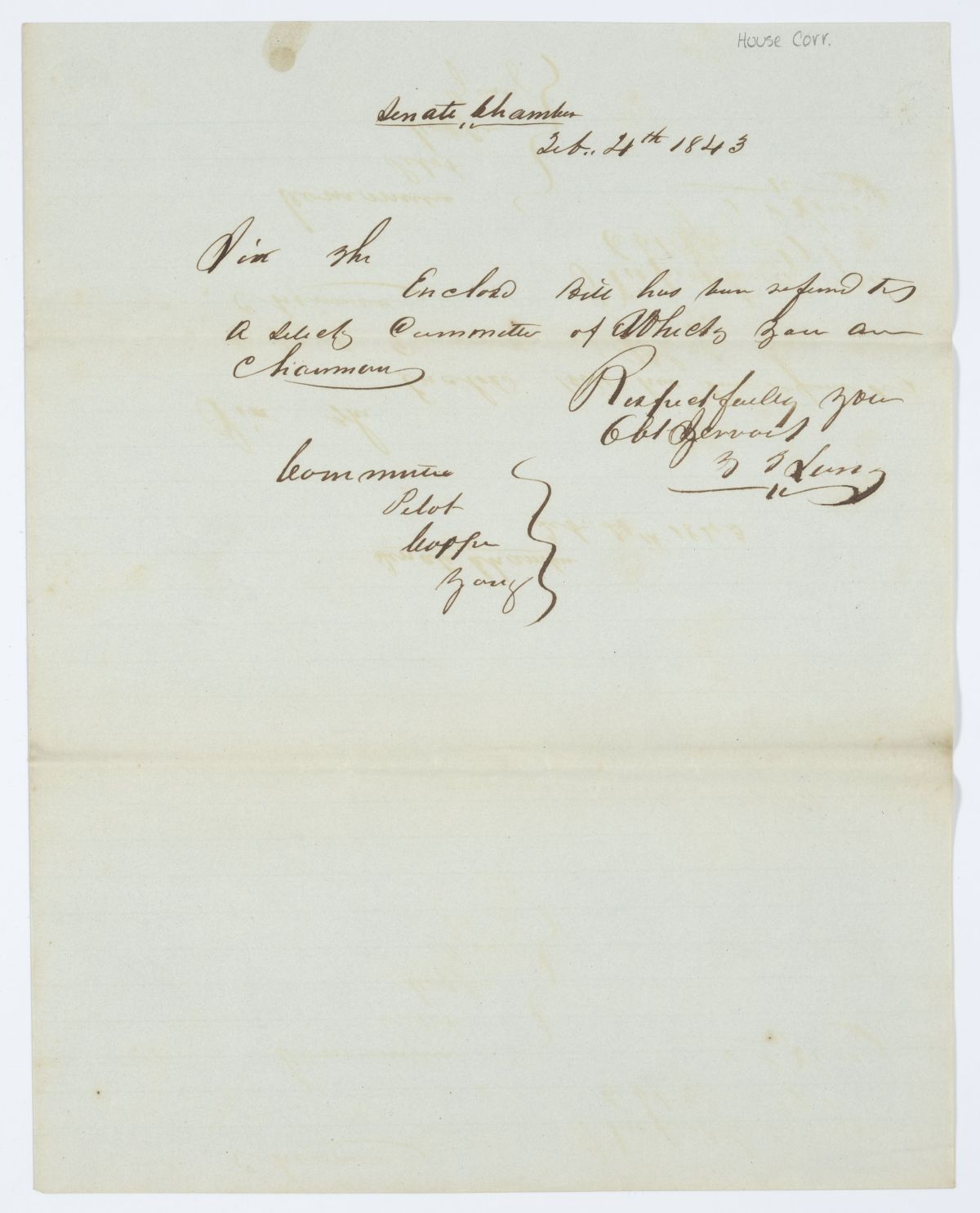 Message from the Senate to a Committee Chairman Regarding a Bill, 1843