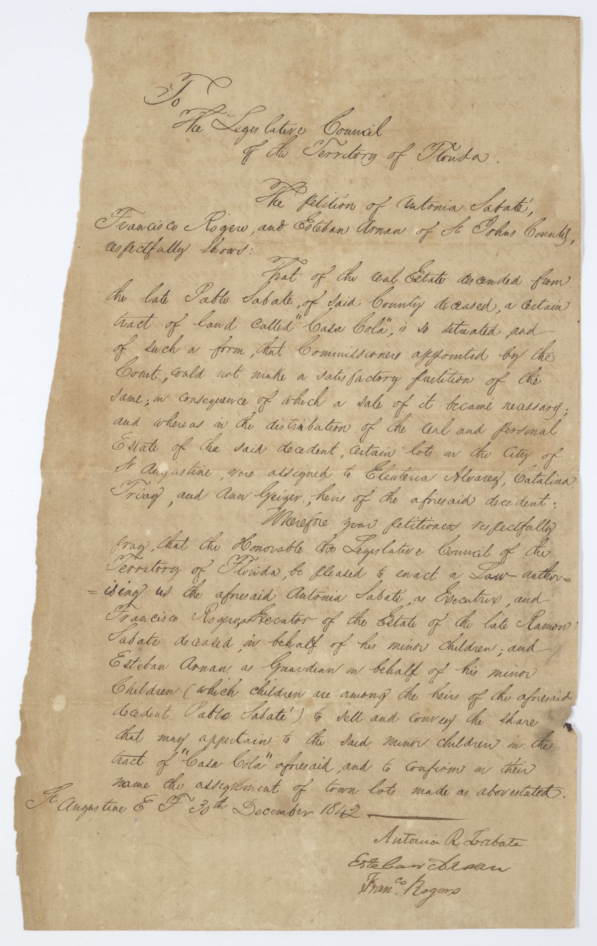 Petition Requesting to Sell Real Estate for the Benefit of the Heirs of Ramon Sabate, 1842