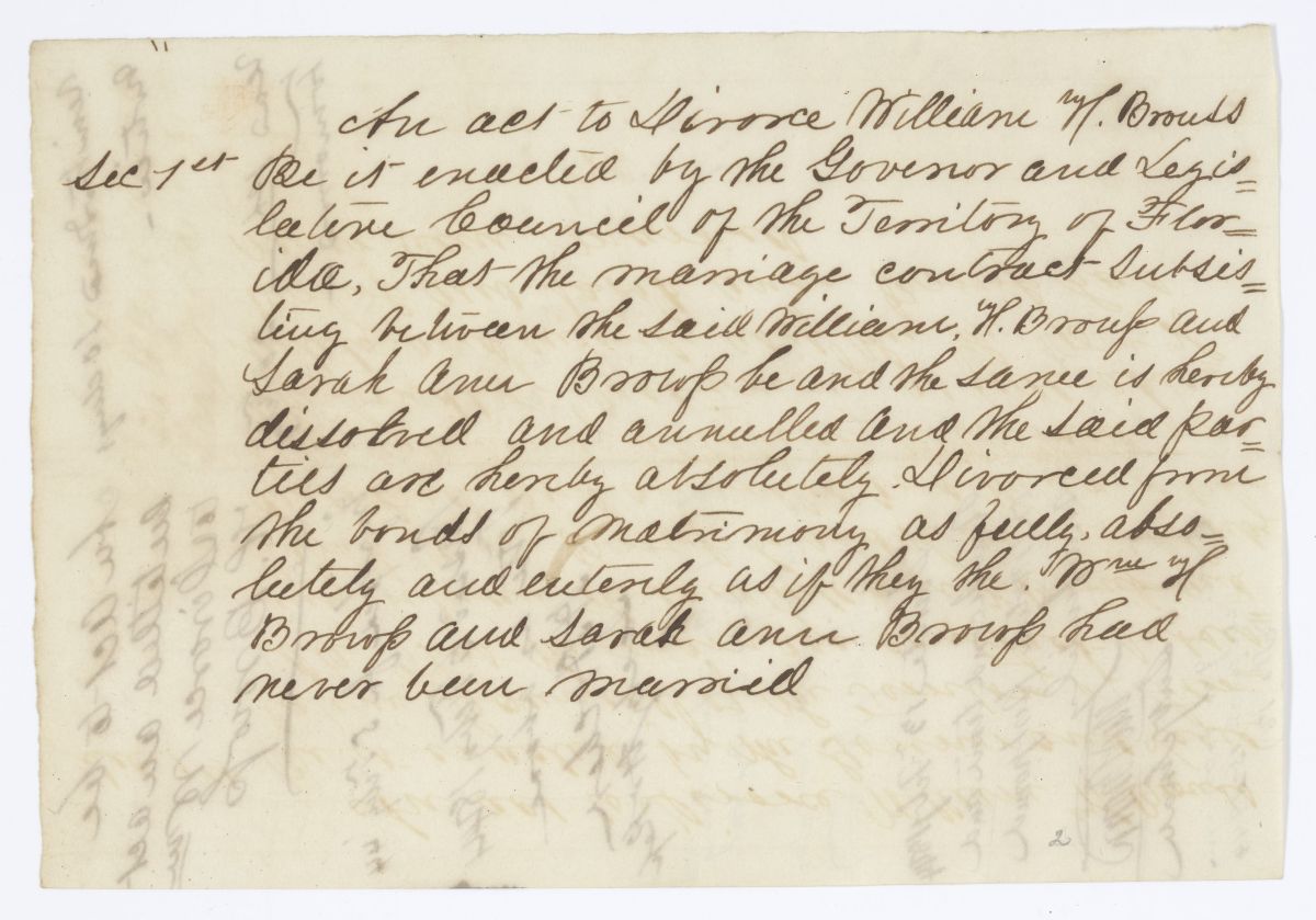 Draft of an Act to Divorce William H. Brouss, 1844