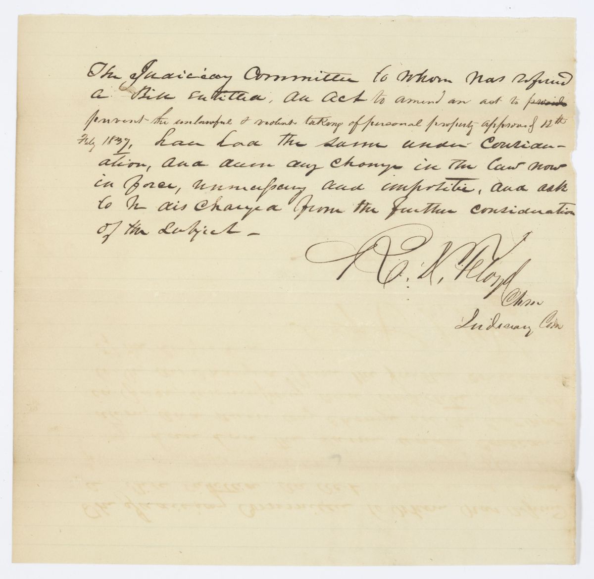 Report of the Judiciary Committee to Whom Was Referred an Act to Amend an Act Regarding the Unlawful Taking of Property, circa 1844