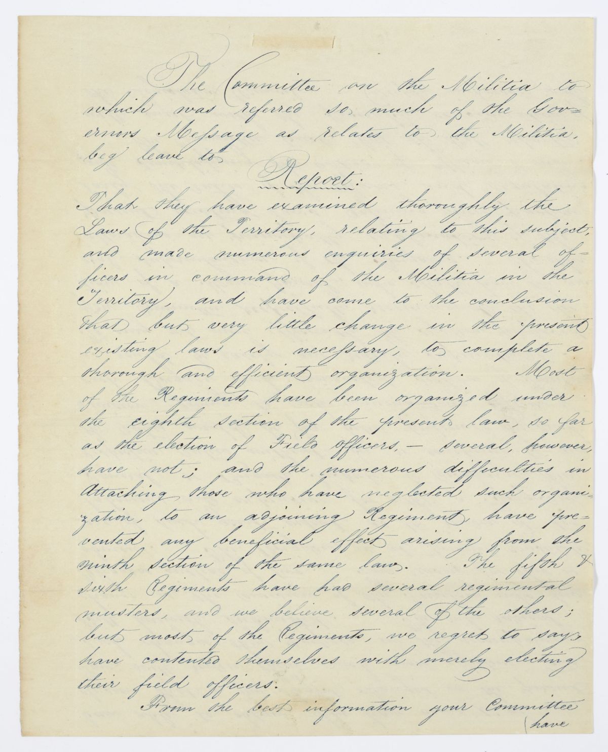 Report of the Committee on the Militia to Which Was Referred the Portion of the Governor's Message as Relates to the Militia, circa 1844