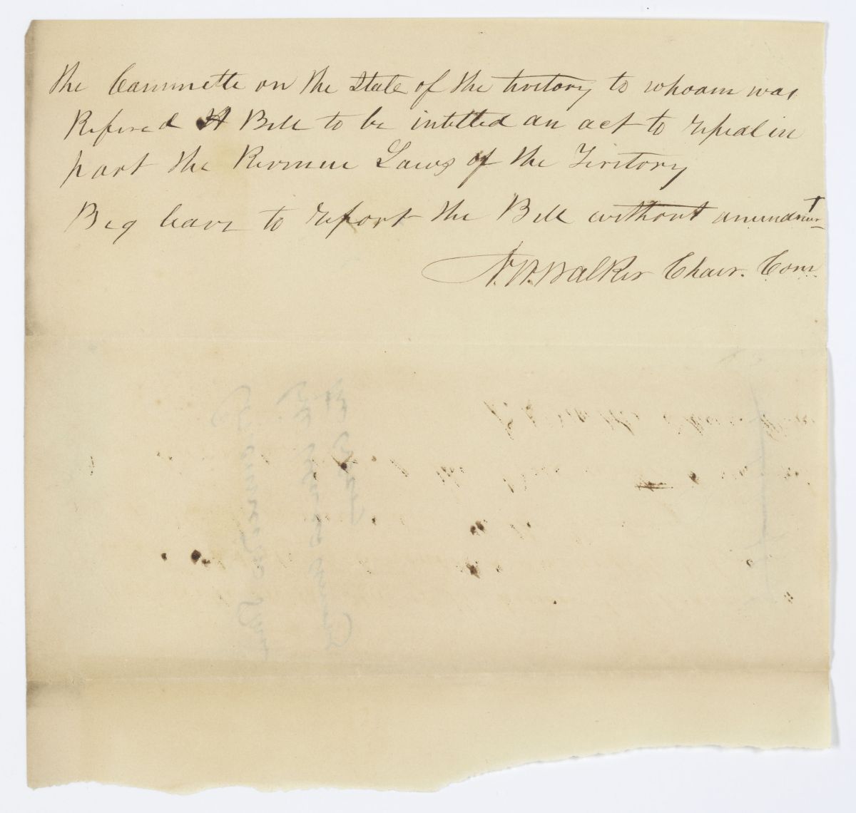 Report of the Committee on the State of the Territory to Whom Was Referred a Bill to Repeal in Part the Revenue Laws, circa 1844