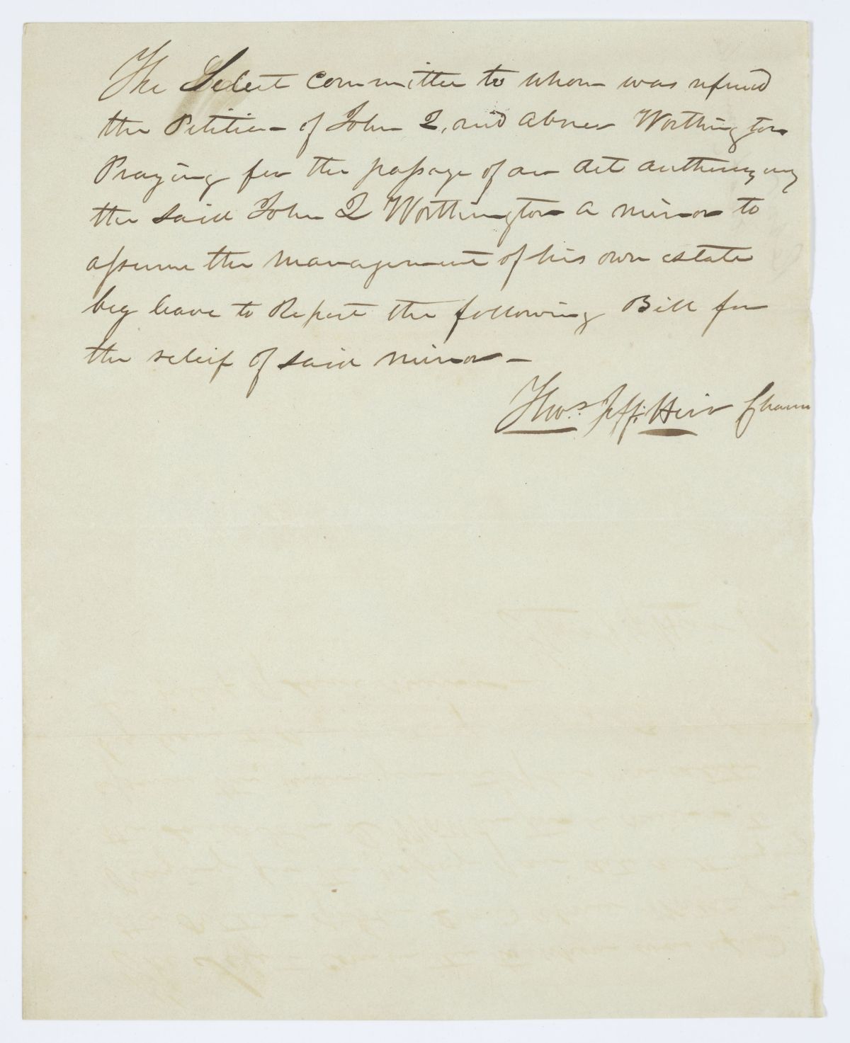 Report of the Select Committee to Whom Was Referred the Petition of John Q. Worthington and Abner Worthington, circa 1844