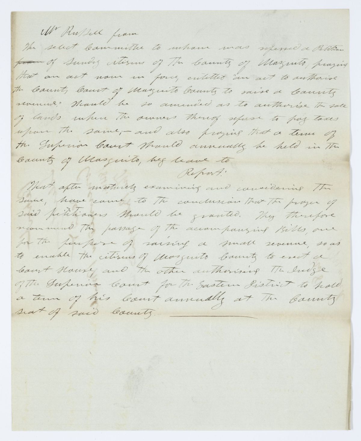 Report of the Select Committee to Whom Was Referred a Petition of Citizens of Mosquito County, 1844