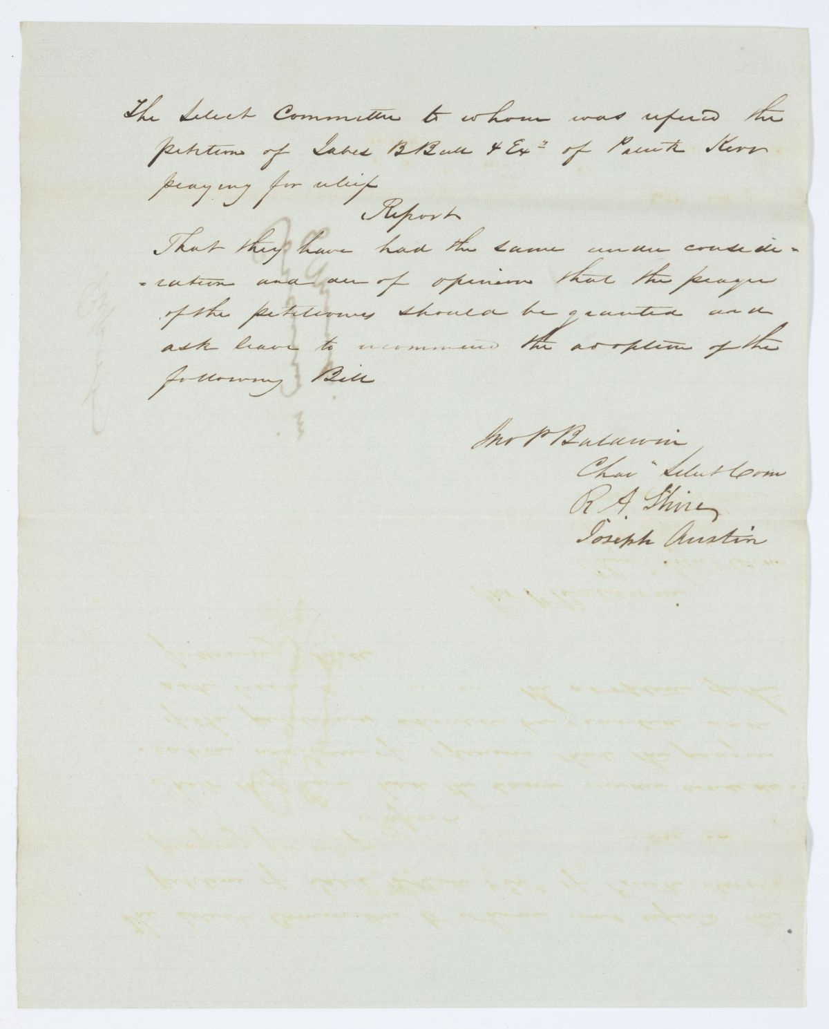 Report of the Select Committee to Whom Was Referred the Petition of Jabez B. Bull and the Executors of Patrick Kerr, circa 1844