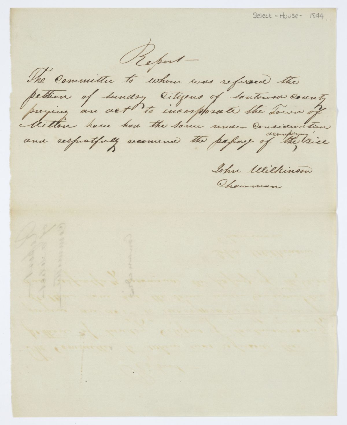 Report of the Select Committee to Whom Was Referred the Petition of Citizens of Santa Rosa County, circa 1844