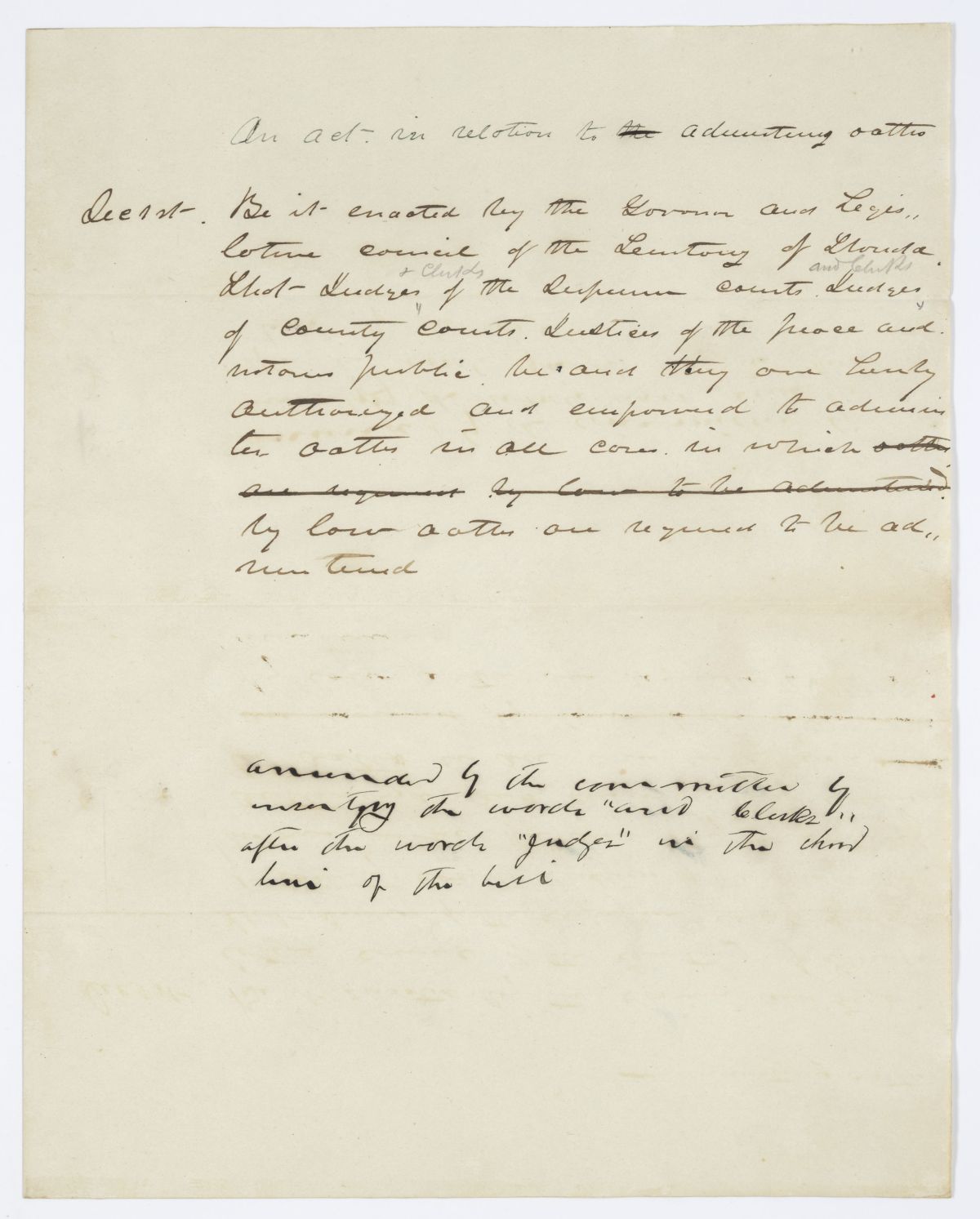 Draft of an Act in Relation to Administering Oaths