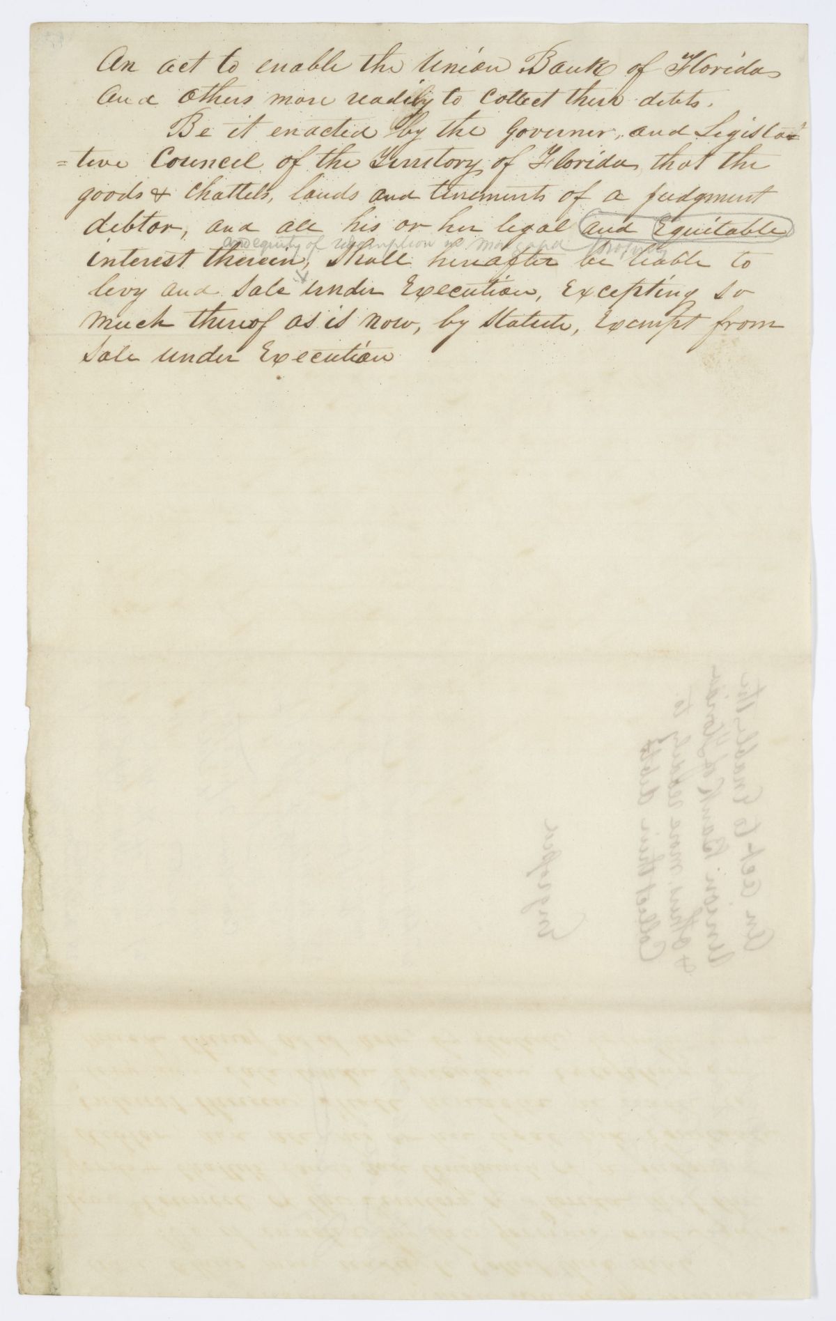 Draft of an Act to Enable the Union Bank of Florida and Others More Readily to Collect Their Debts