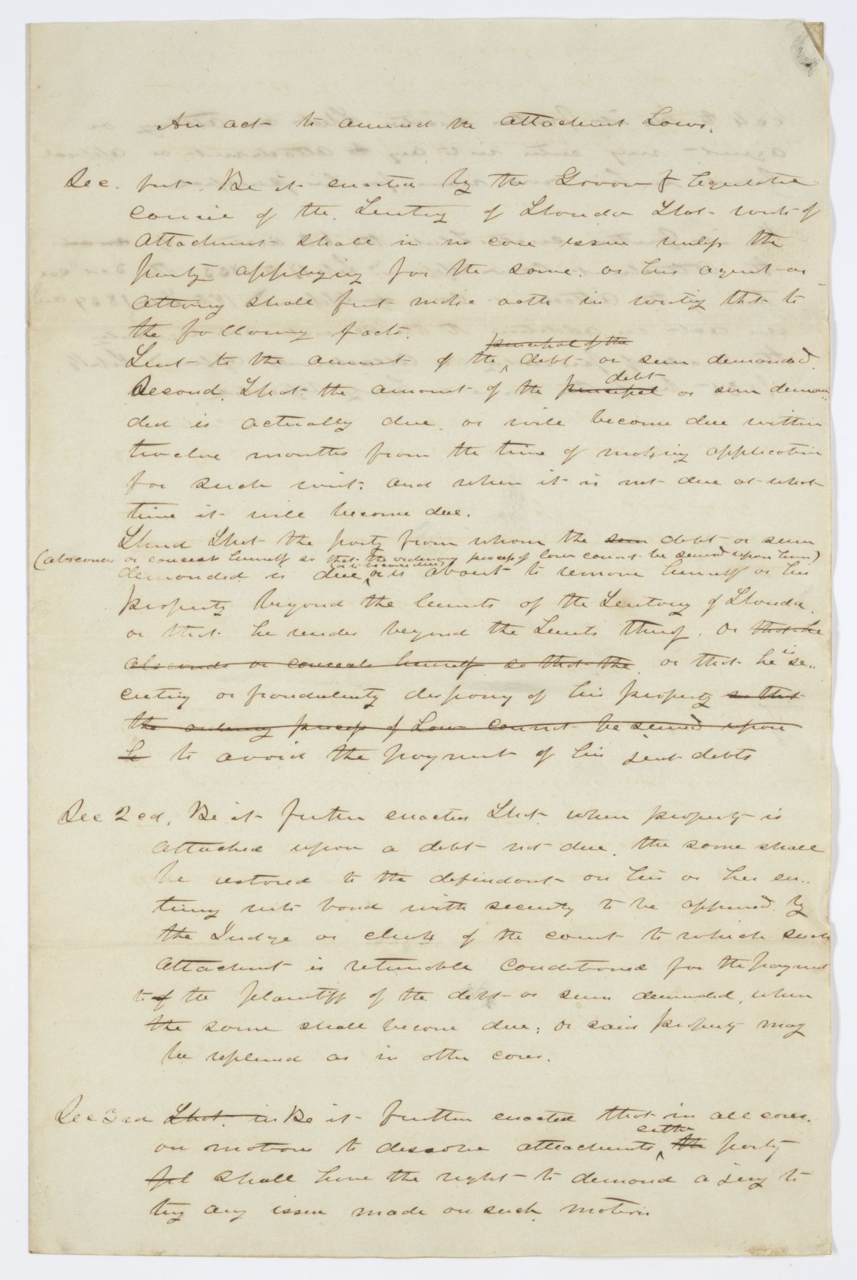 Draft of an Act to Amend the Attachment Laws, 1844